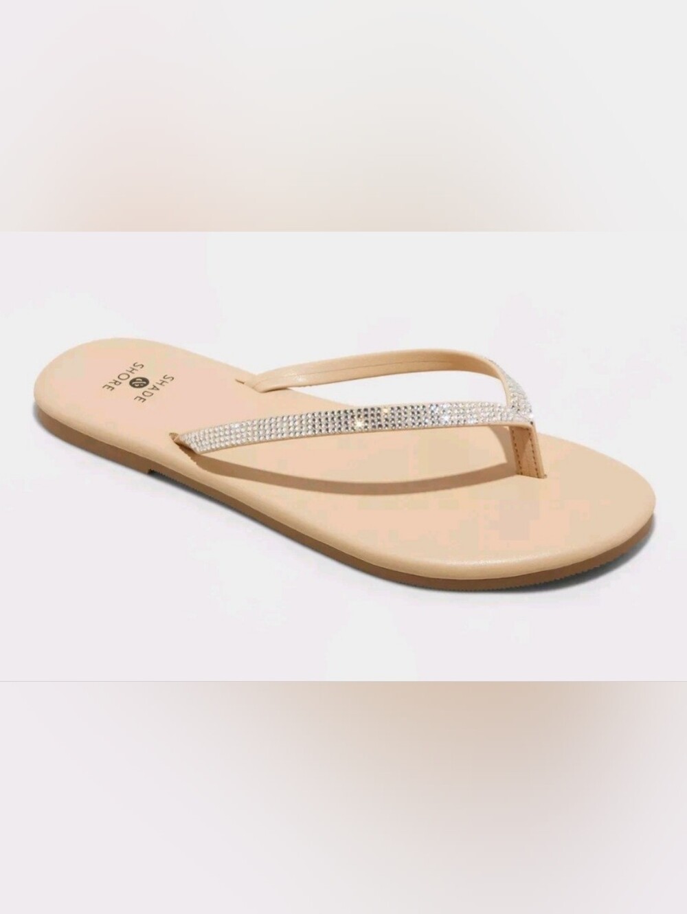 Shade & Shore Cali Flip Flop Sandals in Tan w/ Rhinestones ~ NWT ~ Size  6